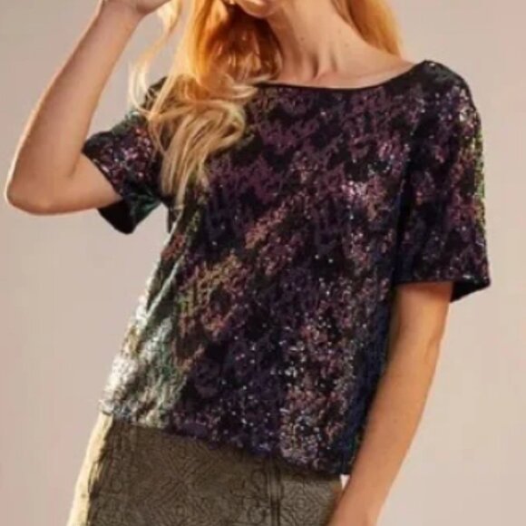 Evereve Sanctuary The Glimmer Top Black Multicolor Sequin - Picture 14 of 15